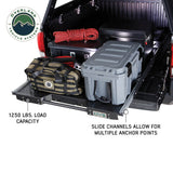 OVS Truck Bed Extension Cargo Slide – Short Bed — Feature shot: three-quarter view loaded with cargo