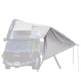 OVS HD Bushveld 4 Tent Awning — Feature shot: zipped to a Bushveld rooftop tent on a vehicle