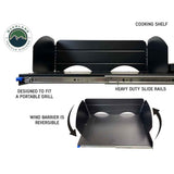 OVS Camp Cargo Box Kitchen with Slide-Out Sink & Work Station — Feature shot: cooking shelf with reversible wind barrier