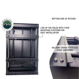 OVS Camp Cargo Box Kitchen with Slide-Out Sink & Work Station — Feature shot: tie-down and mounting detail