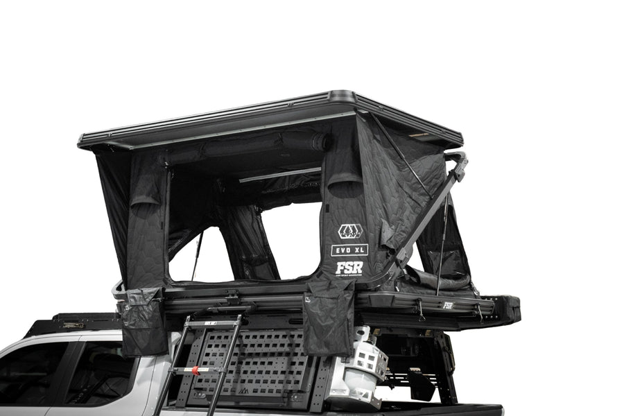FSR Evolution XL — Feature shot: front hero view of the deployed hard shell rooftop tent