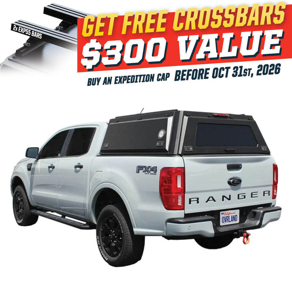 OVS Expedition PRO (2019–2023 Ranger) — Feature shot: three-quarter view with optional OVS crossbars