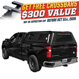 OVS Expedition PRO+ (2019–2027 Silverado/Sierra 1500) — Feature shot: three-quarter view with optional OVS crossbars