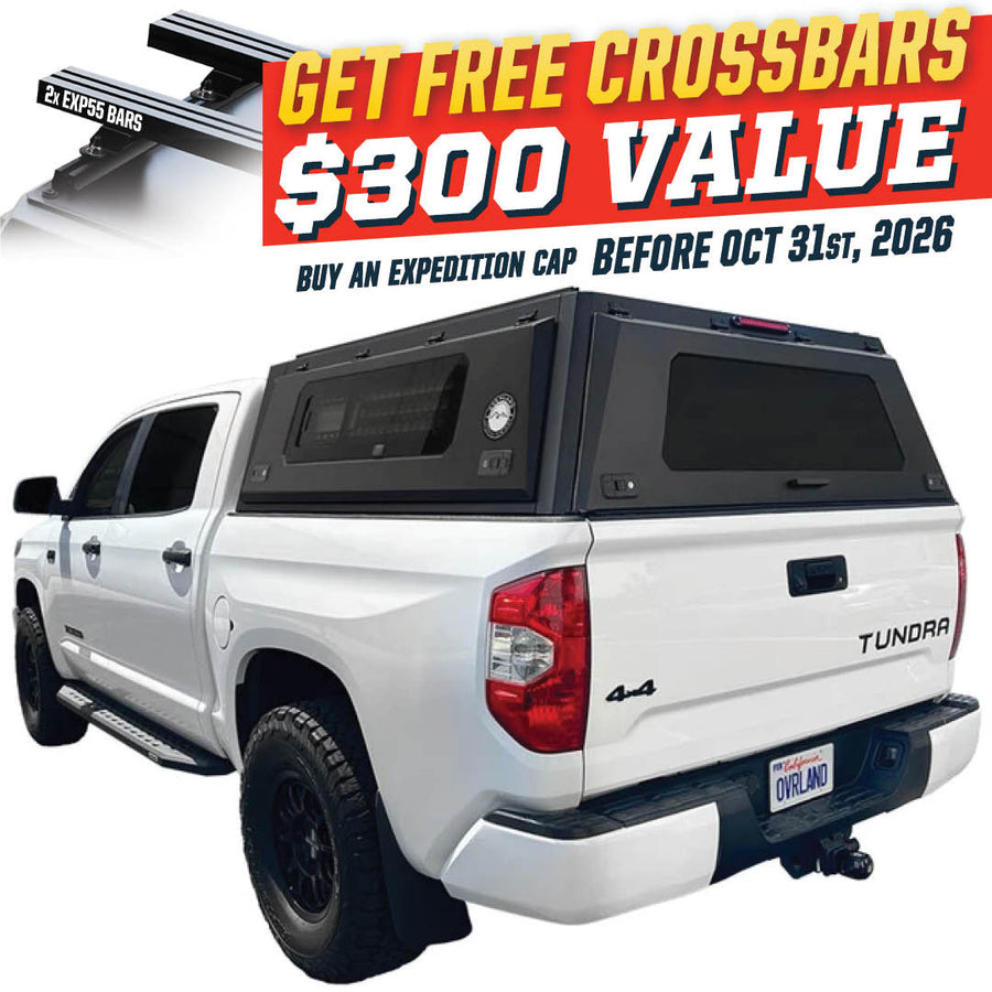 OVS Expedition PRO+ (2007–2021 Tundra) — Feature shot: three-quarter view with optional OVS crossbars