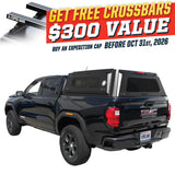 OVS Expedition PRO+ (2023–2027 Colorado / Canyon) — Feature shot: three-quarter view with optional OVS crossbars