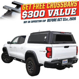 OVS Expedition PRO (2023–2027 Colorado / Canyon) — Feature shot: three-quarter view with optional OVS crossbars
