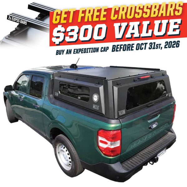 OVS Expedition PRO+ (2022–2027 Maverick) — Feature shot: three-quarter view with optional OVS crossbars
