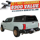 OVS Expedition PRO+ (2022–2027 Tundra) — Feature shot: three-quarter view with optional OVS crossbars