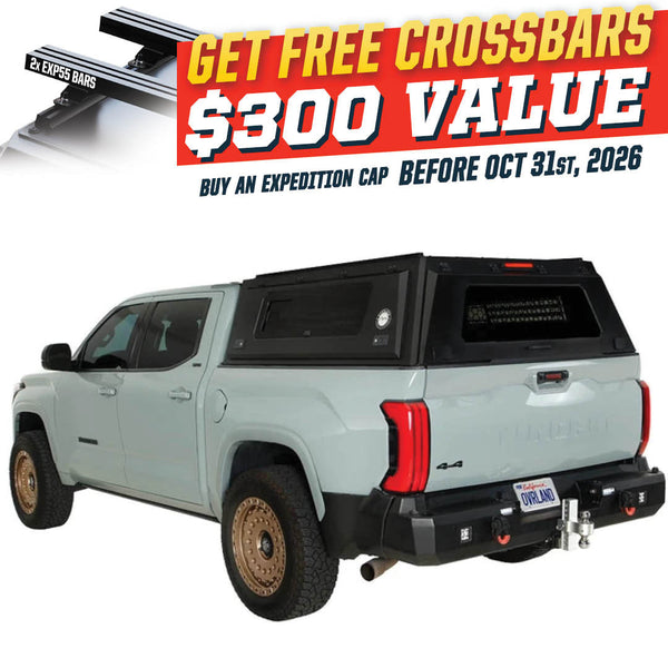 OVS Expedition PRO+ (2022–2027 Tundra) — Feature shot: three-quarter view with optional OVS crossbars