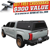 OVS Expedition PRO (2022–2027 Tundra) — Feature shot: three-quarter view with optional OVS crossbars