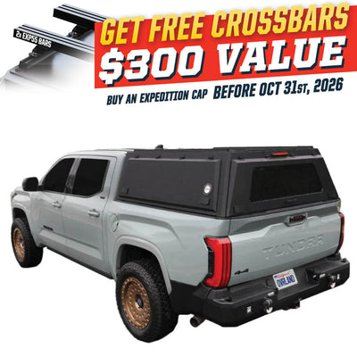 OVS Expedition PRO (2022–2027 Tundra) — Feature shot: three-quarter view with optional OVS crossbars
