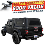 OVS Expedition PRO+ (2020–2027 Gladiator) — Feature shot: three-quarter view with optional OVS crossbars