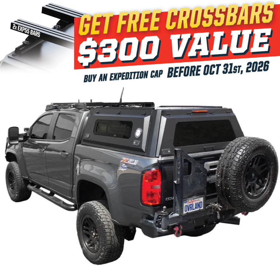 OVS Expedition PRO+ (2015–2022 Colorado / Canyon) — Feature shot: three-quarter view with optional OVS crossbars