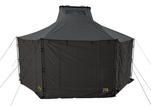 Roofnest Falcon 3 EVO Air Awnex — Feature shot: annex walls deployed under the awning with mesh-lined doors