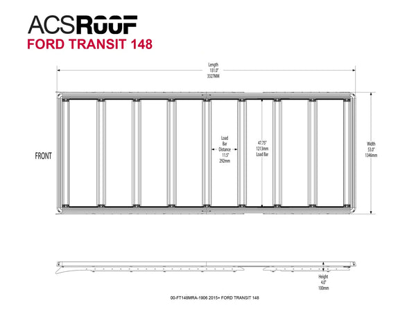 Leitner ACS ROOF Ford Transit 148 Roof Rack low profile no-drill platform rack, installed view 1