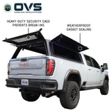 OVS Expedition PRO (2020–2027 Silverado/Sierra 2500 / 3500) — Feature shot: three-quarter view with the wing doors open