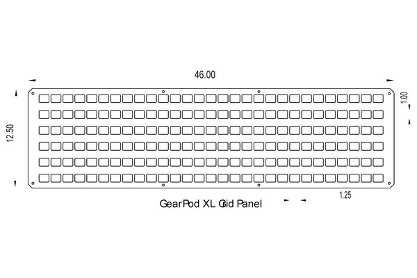 GearPOD XL Grid Panel — Feature shot: dimensioned line drawing of the panel