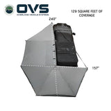 OVS HD Nomadic 270 Awning — Feature shot: top-down coverage diagram with opened dimensions