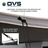 OVS HD Nomadic 270 Awning — Feature shot: tie-down points that anchor the poles and shed rainwater