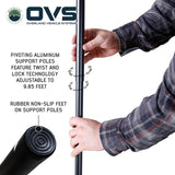 OVS HD Nomadic 270 Awning with Mid/High Roof Van Bracket Kit — Feature shot: twist-lock telescoping support pole with rubber non-slip foot