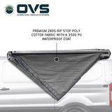 OVS HD Nomadic 270 Awning with Mid/High Roof Van Bracket Kit — Feature shot: canopy fabric shading the side of a van