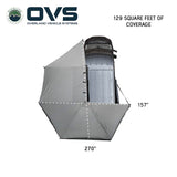 OVS HD Nomadic 270 Awning with Mid/High Roof Van Bracket Kit — Feature shot: top-down coverage diagram