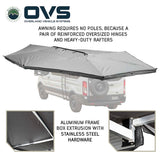 OVS HD Nomadic 270 Awning with Mid/High Roof Van Bracket Kit — Feature shot: opened freestanding on a high-roof van