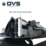 OVS HD Nomadic 270 Awning with Mid/High Roof Van Bracket Kit — Feature shot: rivet-free pivoting rafter arm at the hinge