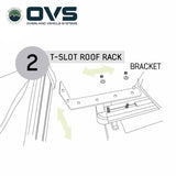 OVS HD Nomadic 270 LTE Awning — Feature shot: install diagram for T-slot roof rack mounting