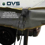 OVS HD Nomadic 270 LTE Awning — Feature shot: tie-down points that anchor the poles and shed rainwater