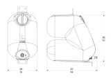 HydroPOD ACS RACK Shower Kit — Feature shot: dimensioned line drawing of the tank showing width, depth, and height for mounting planning.