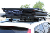 Roofnest Meadowlark 2 XL — Feature shot: slatted aluminum frame and folded tent body on a roof rack