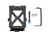 ACS FORGED 20L Jerry Can Holder — Feature shot: complete kit laid out — mounting bracket, tie-down strap, and lockable latch arm with hardware.