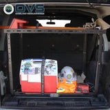 OVS Cargo Storage Rack with Sliding Tray – Jeep JL & SUVs — Lifestyle shot: installed and in use; a camp kitchen or organized cargo area ready at the tailgate.