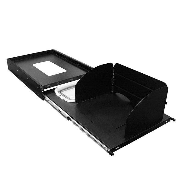 OVS Large Refrigerator Tray & Sink Slide — Feature shot: fully extended with fridge base, sink and cooking shelf