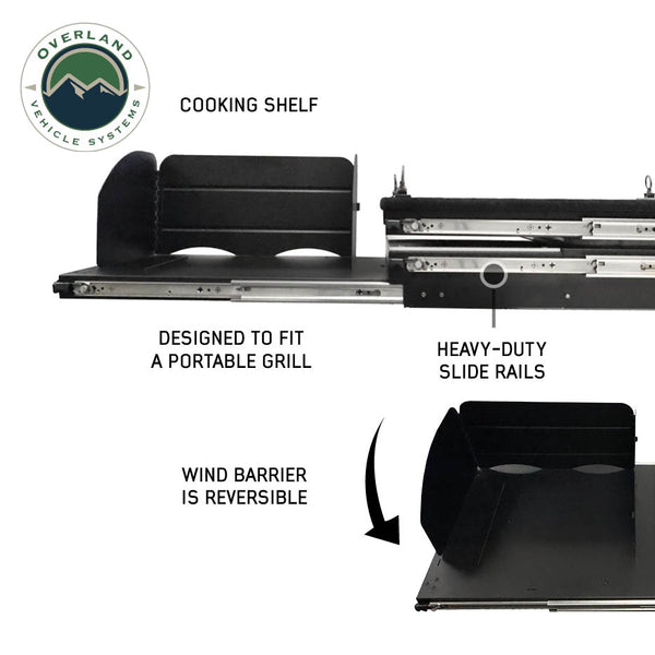 OVS Mid-Size Cargo Box Kitchen with Slide-Out Sink & Work Station — Feature shot: reversible wind barrier