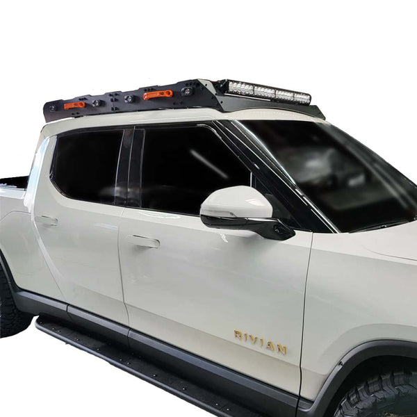 OVS Ruff Rax Roof Rack – 2021–2027 Rivian R1T — Feature shot: three-quarter studio view