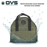 OVS Canyon Waxed Canvas Jumper Cable Bag — Feature shot: water beading on the waxed canvas