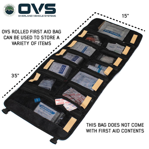 OVS Canyon Waxed Canvas Rolled First Aid Bag — Feature shot: dimensions diagram