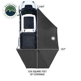 OVS XD Nomadic 270 Awning with Lights & Blackout — Feature shot: top-down coverage diagram with opened dimensions
