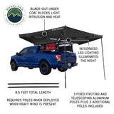 OVS XD Nomadic 270 LT Awning — Feature shot: deployed with poles and LED lights on a pickup