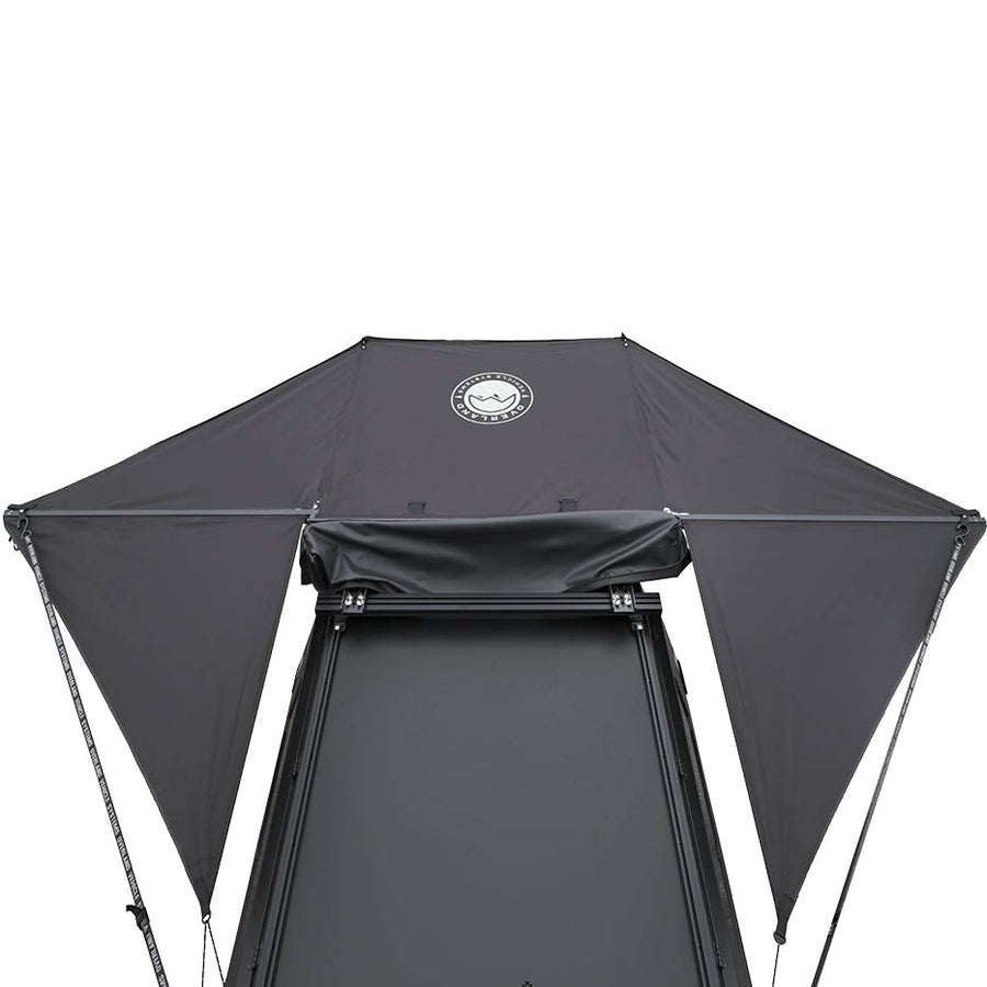 OVS XD Nomadic 315 Awning — Feature shot: rear-mounted on a pickup, overhead view