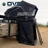 OVS XD Sherpa Annex Room — Lifestyle shot: annex zipped to a Sherpa tent on a trailer at camp