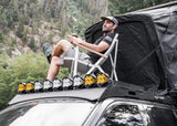 Backwoods Adventure Mods DRIFTR Roof Rack (2022–2027 Tundra) — Lifestyle shot: camping off the rack on an overland Tundra build