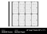 Backwoods Adventure Mods DRIFTR Deck Panel (Universal) — Feature shot: panel layout diagram for the Tacoma bed rack topper
