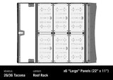 Backwoods Adventure Mods DRIFTR Deck Panel (Universal) — Feature shot: panel layout diagram for the 2nd and 3rd gen Tacoma roof rack