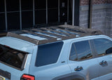 Backwoods Adventure Mods DRIFTR Roof Rack (2025–2027 4Runner) — Feature shot: rack installed on a 4Runner, three-quarter view