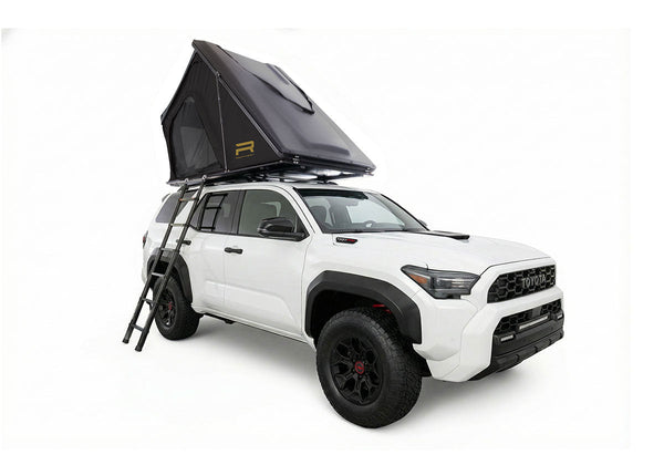 Roofnest Falcon 3 EVO XL Air — Feature shot: open tent on a white 4Runner with the telescoping ladder deployed