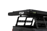 FSR 180 Tailgate Awning — Feature shot: closed in its zippered storage bag, mounted to a rooftop tent on the rear of a Tacoma