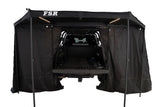 FSR 180 Tailgate Awning Walls 96" — Feature shot: rear and side walls opened up with the awning support poles in place